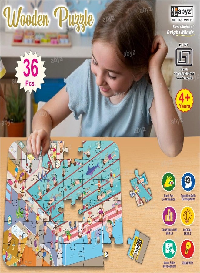 ABYZ Wooden Jigsaw Puzzle - Big Swimming Pool Playset for Fun Educational & Little Explorers, 36-Pieces Pack of 2 Fun Games with Multicolor | Birthday Gift for (4-6 Years) Age Kids. - Image 5